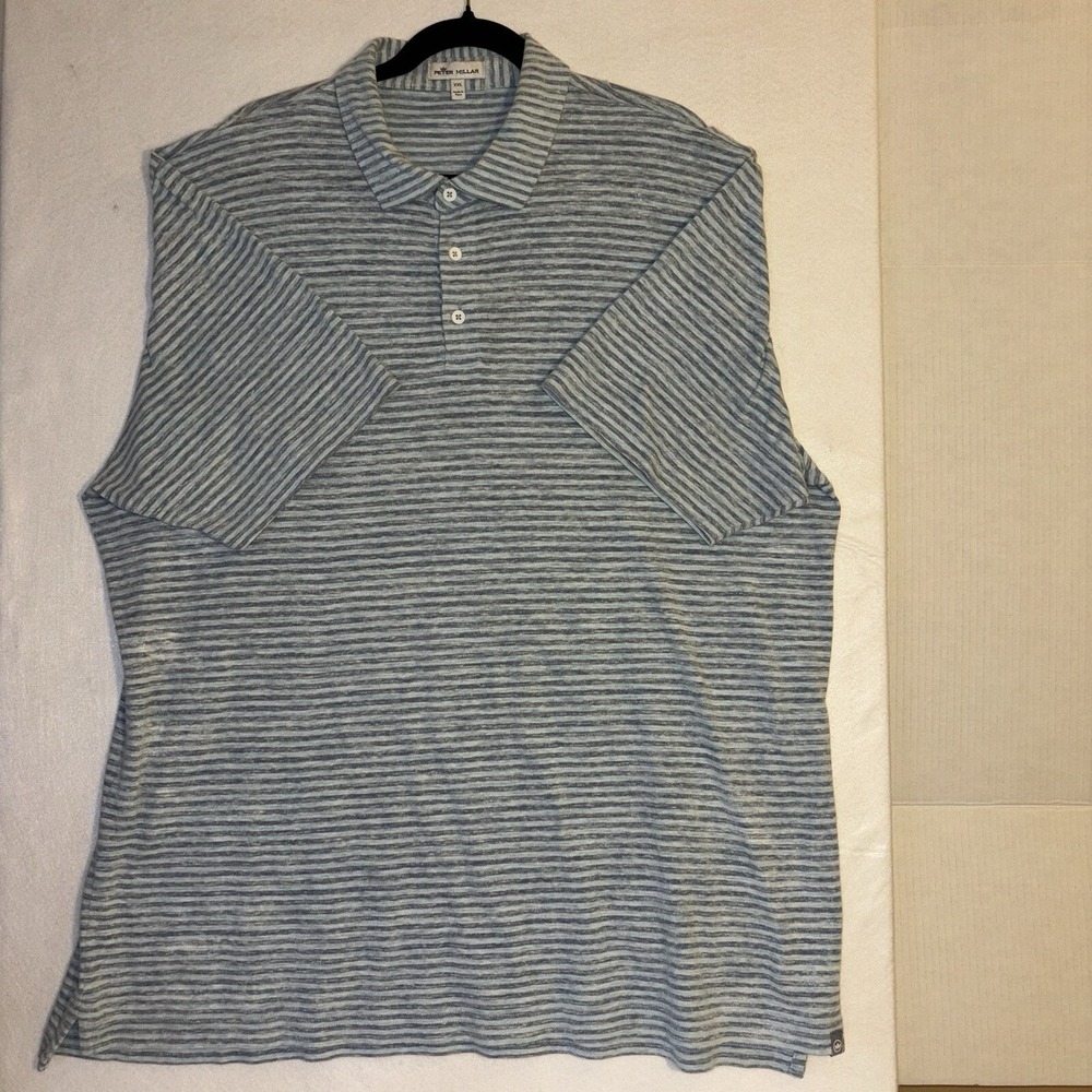 Peter Millar Polo Shirt Mens XXL Blue Gray Striped Heathered Golf Casual Top